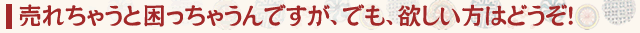 売れちゃうと困っちゃうんですが、でも、欲しい方はどうぞ！